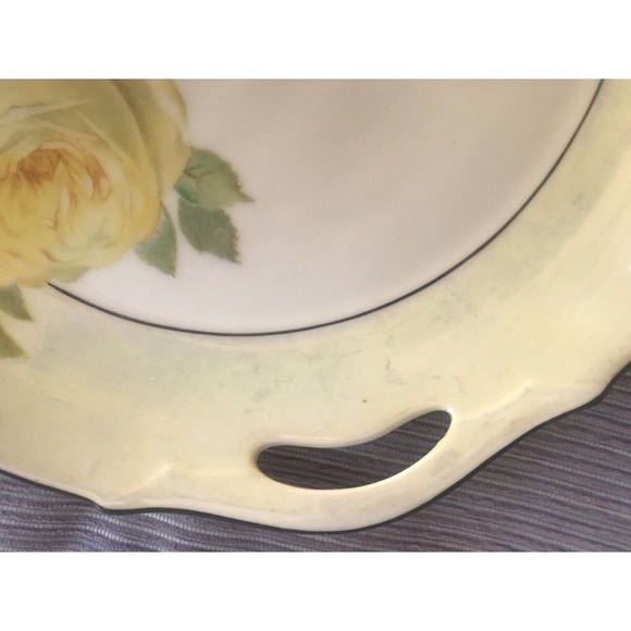 Z.S.&C. German Porcelain Cake Dish Yellow Rose Handles PreOwned - Picture 4 of 16